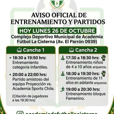 Entrenamientos y Partido Academia Fútbol La Cisterna