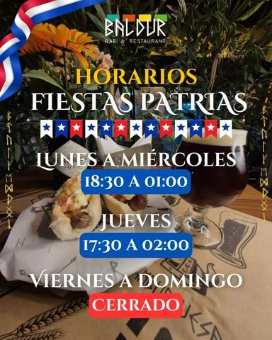 Baldur Bar - Horario Fiestas Patrias