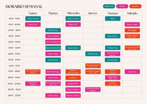 Clases de Baile y Bienestar (Horario Semanal)