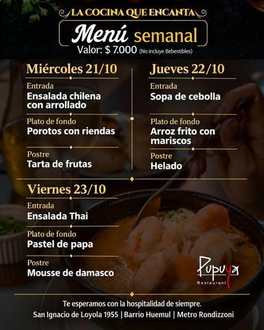 Menú semanal Pupuya