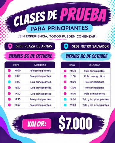 Clases de prueba Pole, Tela y Lira